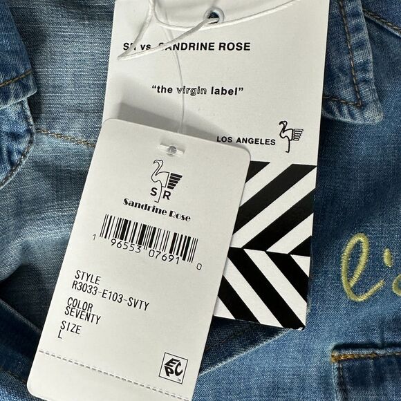 Sandrine Rose L'Artiste Embroidered Button Up Tunic Shirt Blue Women Large NWT - Picture 9 of 11